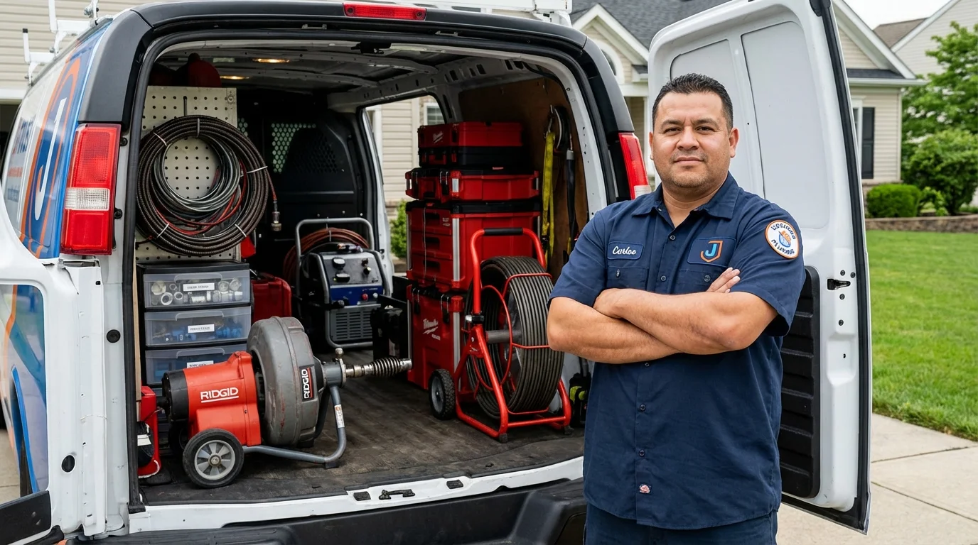 Professional drain cleaning equipment and Johns Plumbing LLC plumber in Camp Point