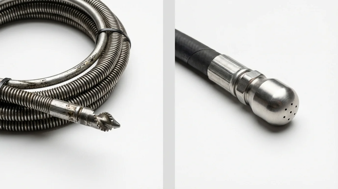 Drain snake cable and hydro jetting nozzle used for drain cleaning in Camp Point, IL